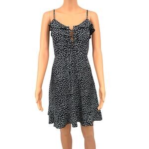 ReVamped Womens Ditsy Floral Lace-Up Ruffle Sundress Size M Black White Y2K